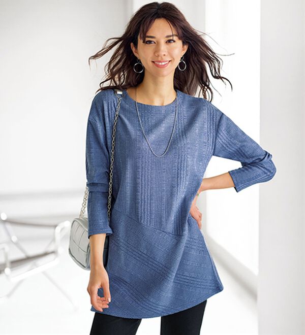 M*）様 チュニック(131615) 杢調ランダムテレコ切替チュニック - ベルーナ【公式】