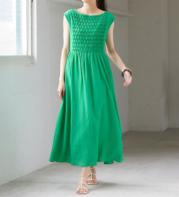 RANAN（ラナン）の「ひんやり！シャーリング風デザインロングワンピース（ロングワンピース）」｜詳細画像