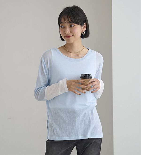 BELLUNA（ベルーナ）の「綿１００％配色シアープルオーバー（カットソー）」｜詳細画像