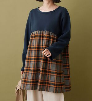 Viola e Viola（ヴィオラ エ ヴィオラ）の「裏起毛チェック柄切替チュニック（チュニック）」｜詳細画像