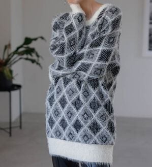 RANAN（ラナン）の「ダイヤ柄配色ニットチュニック（チュニック）」｜アイボリー系