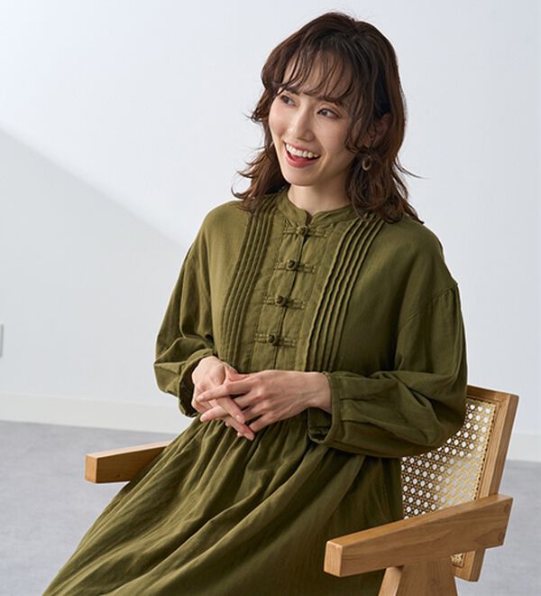BELLUNA（ベルーナ）の「＜＆ｃｏｃｏｃｈｉ＞ダブルガーゼ素材チャイナボタンワンピース（シャツワンピース）」｜詳細画像