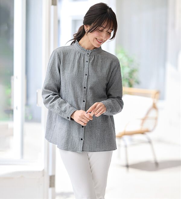 BELLUNA（ベルーナ）の「柔らかコットン衿フリルシャツ（ブラウス）」｜詳細画像