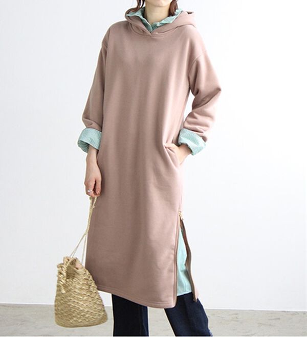 GeeRA（ジーラ）の「裏起毛裾ファスナーパーカーワンピース（カットソーワンピース）」｜詳細画像