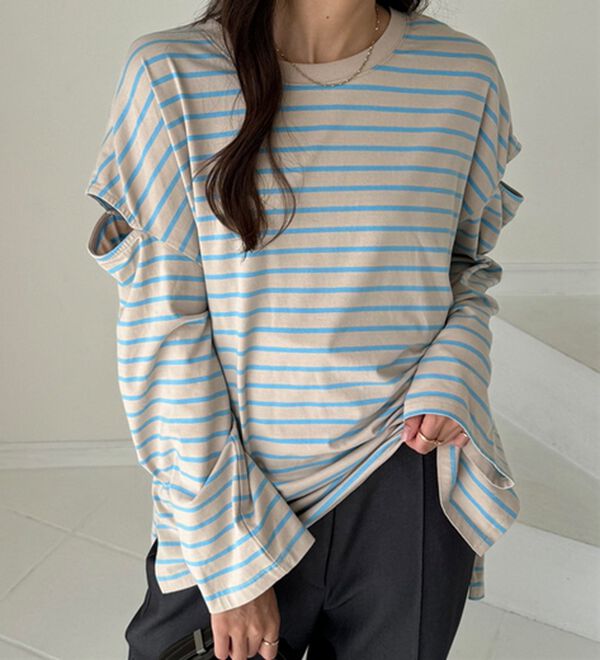 GeeRA（ジーラ）の「袖スリットボーダーカットソー（カットソー）」｜詳細画像