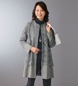 BELLUNA（ベルーナ）の「ケミカルレース使い重ねデザインジャケット（その他ジャケット）」｜杢グレー