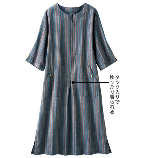 「さらり綿１００％しじら織調ワンピース（パジャマ・ルームウェア）」｜詳細画像