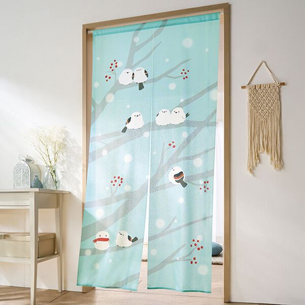 「かわいい七羽のシマエナガのれん（のれん・間仕切り・カフェカーテン）」｜詳細画像