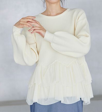 RANAN（ラナン）の「＜ムースタッチライト＞洗える！裾チュールドッキングニット（ニット・セーター）」