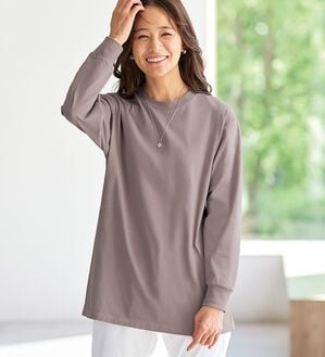 BELLUNA（ベルーナ）の「夏でも着られる強撚綿１００％長袖プルオーバー（カットソー）」｜詳細画像