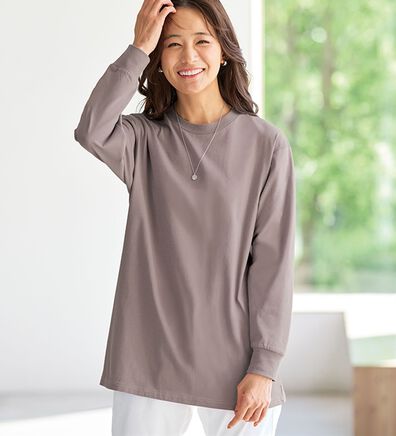 BELLUNA（ベルーナ）の「夏でも着られる強撚綿１００％長袖プルオーバー（カットソー）」