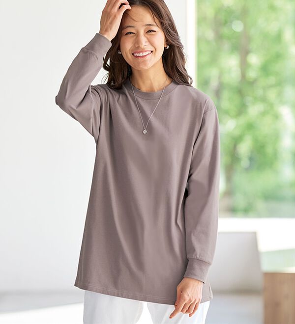 BELLUNA（ベルーナ）の「夏でも着られる強撚綿１００％長袖プルオーバー（カットソー）」｜詳細画像