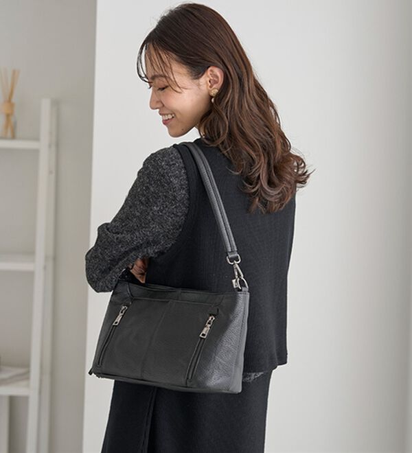 BELLUNA（ベルーナ）の「牛革多ポケット２ＷＡＹ手提げ（ハンドバッグ）」｜詳細画像