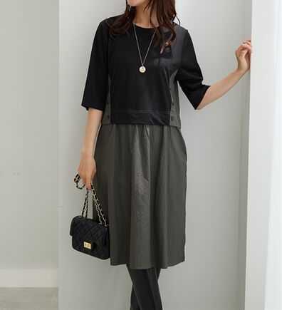 BELLUNA（ベルーナ）の「異素材切替ボタン使い配色ワンピース（その他ワンピース）」