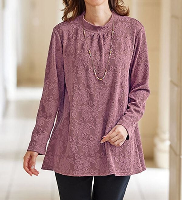 BELLUNA（ベルーナ）の「【２枚組】花柄ジャカードハイネックチュニック（チュニック）」｜詳細画像