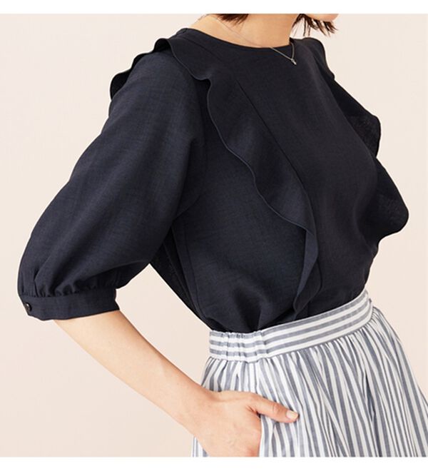 BELLUNA（ベルーナ）の「麻調合繊フリルデザインブラウス（ブラウス）」｜詳細画像