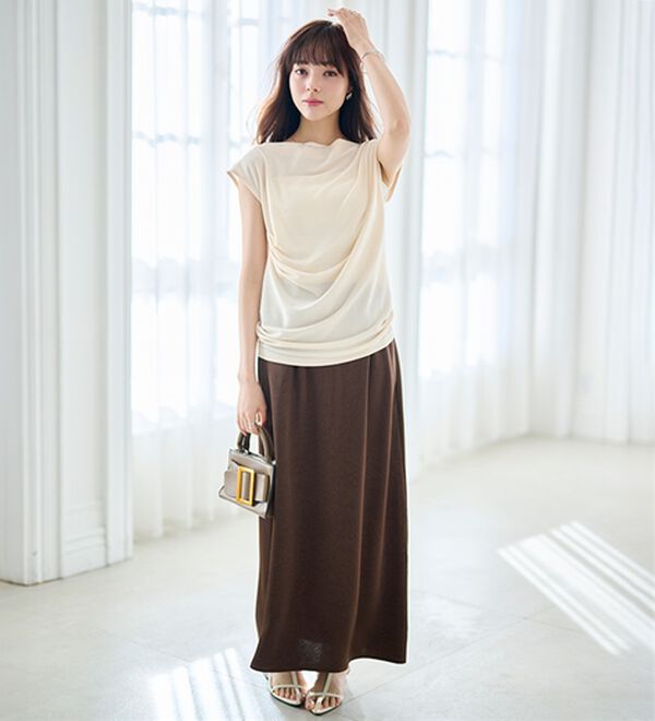 RANAN（ラナン）の「タックドレープフレンチスリーブＴ（Tシャツ）」｜詳細画像