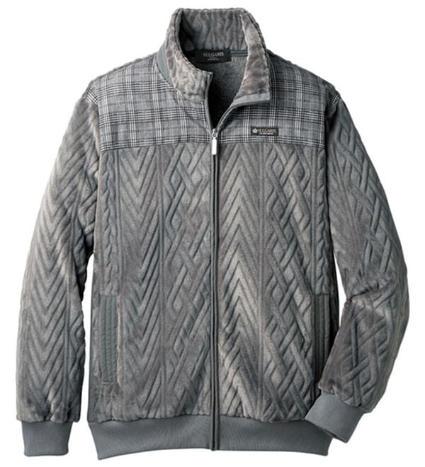 「ケーブル地柄シャギーフリースアウター（メンズジャケット）」｜グレージュ