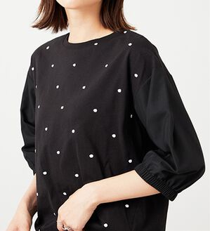 BELLUNA（ベルーナ）の「ドット刺しゅうデザイン袖切替プルオーバー（カットソー）」｜黒