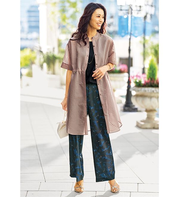 BELLUNA（ベルーナ）の「シアーチェック大人顔ロング丈シャツ（シャツワンピース）」｜詳細画像