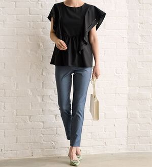 RANAN（ラナン）の「【4つの機能付】美脚アンクルパンツ（フルレングスパンツ）」｜デニム調インディゴ