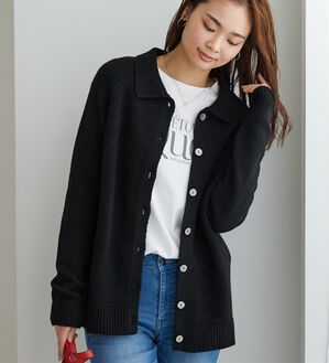 BELLUNA（ベルーナ）の「ふんわり衿付ニットカーディガン（ニットカーディガン）」｜黒