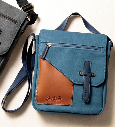 「＜クロコダイル＞洗い加工帆布スマートショルダー（メンズショルダーバッグ）」