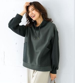 BELLUNA（ベルーナ）の「裏起毛ケーブル柄切替プルオーバー（カットソー）」｜チャコール