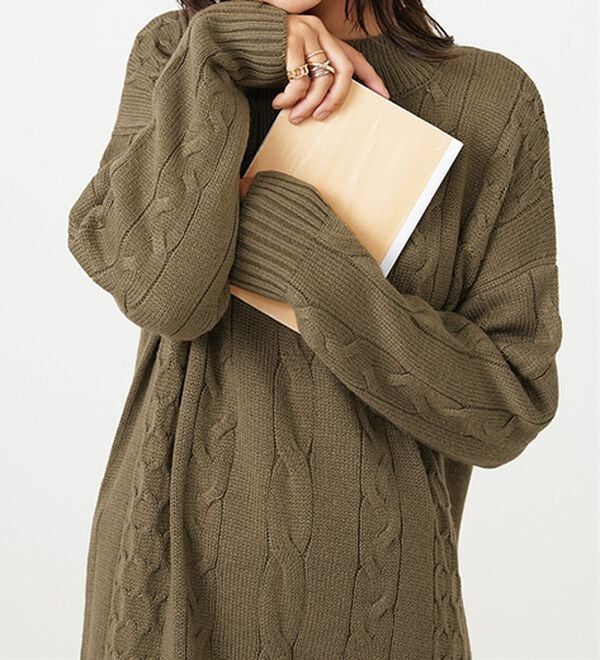 BELLUNA（ベルーナ）の「ケーブル柄ロング丈ニットワンピース（ニットワンピース）」｜詳細画像