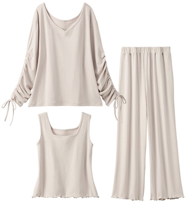 YU'NOW（ユナウ）の「リブルームウエア３点セット（パジャマ・ルームウェア）」｜詳細画像