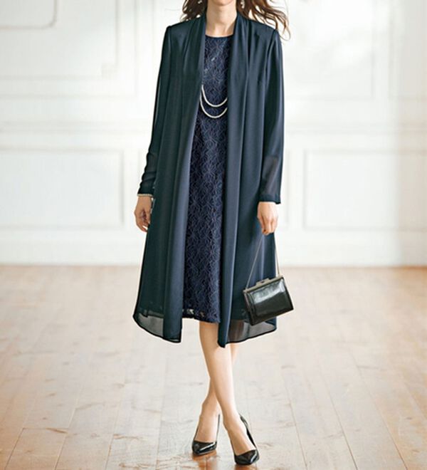 軽やかロングジャケットレースワンピースアンサンブル - ベルーナ【公式】 