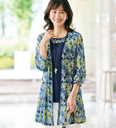 BELLUNA（ベルーナ）の「着回しできて旅行に嬉しい！チュール素材花柄カーディガンアンサンブル（アンサンブル）」