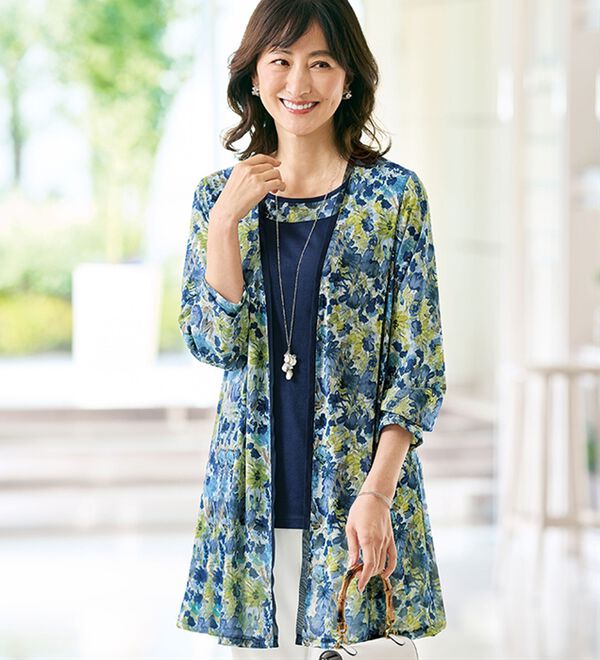 BELLUNA（ベルーナ）の「着回しできて旅行に嬉しい！チュール素材花柄カーディガンアンサンブル（アンサンブル）」｜詳細画像