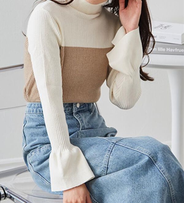 RANAN（ラナン）の「＜ムースタッチ＞洗える！バイカラータートルリブニット（ニット・セーター）」｜詳細画像