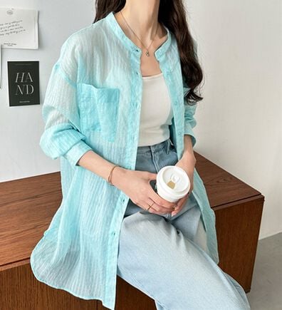 GeeRA（ジーラ）の「シアー素材ストライプマルチウェイシャツ（シャツ）」