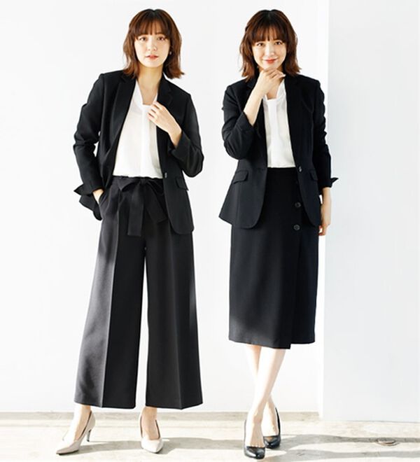 GeeRA（ジーラ）の「【ジャケット+2ボトム】洗えるストレッチ！ジャケット＆ブラウス＆ワイドパンツ＆スカートスーツセット（パンツスーツ）」｜詳細画像