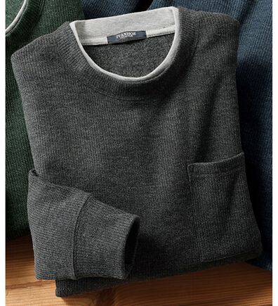 「重ね着手間いらずの上品見え杢調ニットトレーナー（メンズトレーナー）」