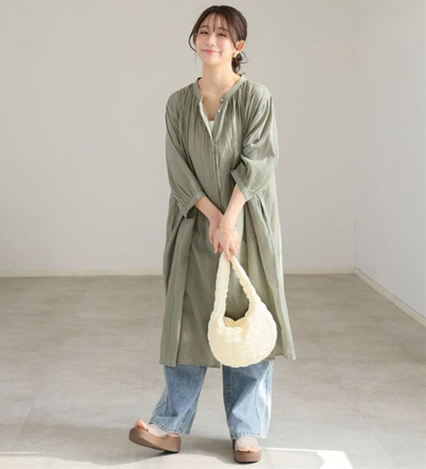 A HAPPY MARILYN（アハッピーマリリン）の「【大きいサイズ】【Ｌ～６Ｌ／選べる袖丈】綿・楊柳シャツチュニック【風通るプレミアム】（チュニック）」｜詳細画像