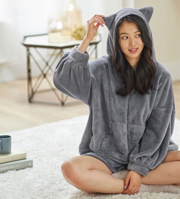 YU'NOW（ユナウ）の「ネコのみみボアパーカールームウェアセット（パジャマ・ルームウェア）」｜詳細画像