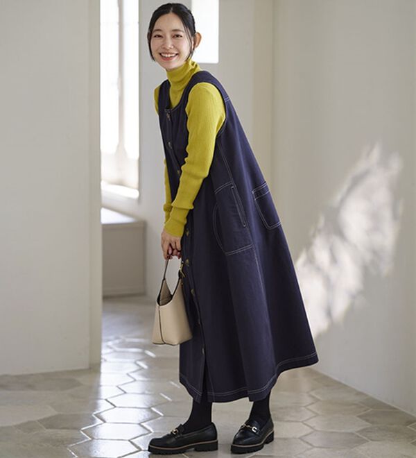 BELLUNA（ベルーナ）の「綿混素材ステッチ使いジャンパースカート（ジャンパースカート）」｜詳細画像