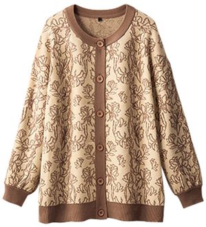 BELLUNA（ベルーナ）の「花柄ジャカードボタン使いカーディガン（ニットカーディガン）」｜ピンク系