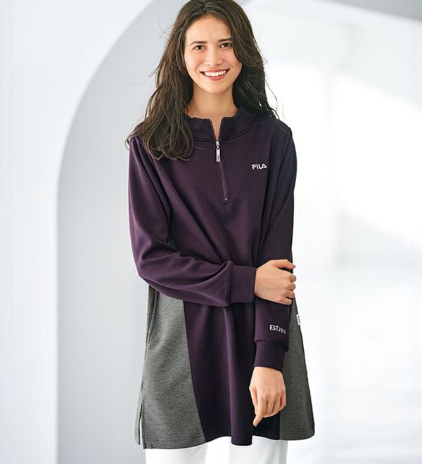 BELLUNA（ベルーナ）の「＜ＦＩＬＡ＞とろみ素材配色切替ハーフジップ使いチュニック（チュニック）」｜詳細画像
