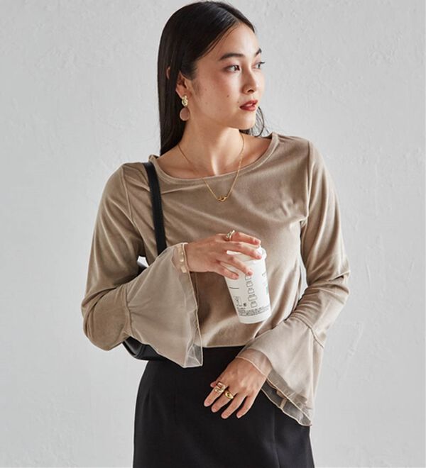 RANAN（ラナン）の「フレアーチュール袖ベロアプルオーバー（カットソー）」｜詳細画像
