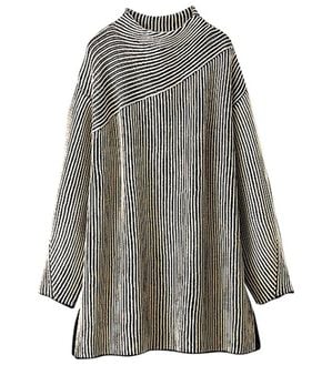 BELLUNA（ベルーナ）の「ストライプジャカード切替チュニック（チュニック）」｜オフ白／黒