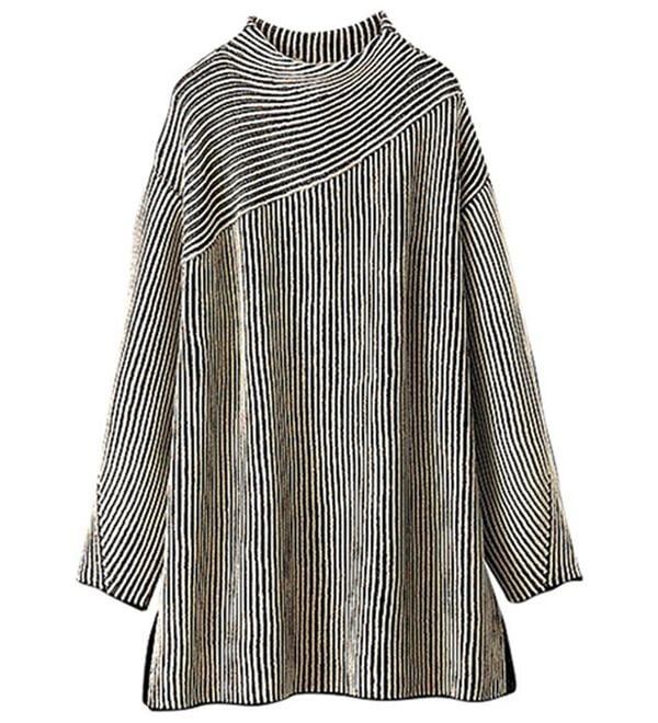 BELLUNA（ベルーナ）の「ストライプジャカード切替チュニック（チュニック）」｜オフ白／黒