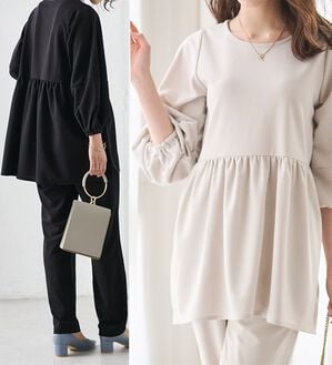 RANAN（ラナン）の「＜２点セット＞洗える！ランタンスリーブペプラムブラウス＆テーパードパンツセット（ブラウススーツ）」｜詳細画像