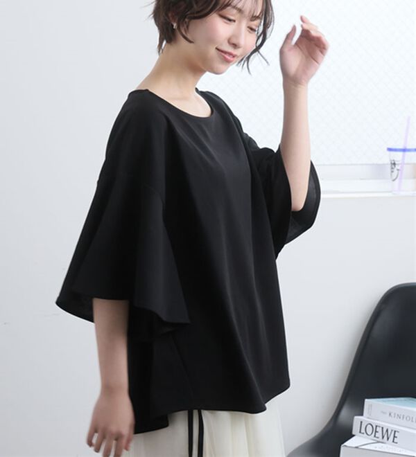 A HAPPY MARILYN（アハッピーマリリン）の「【Ｌ～６Ｌ／選べる丈】チラ見え防止！半袖フレアートップス（ブラウス）」｜詳細画像