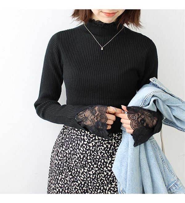 GeeRA（ジーラ）の「大人可愛い！レースが上品なハイネックニット（ニット・セーター）」｜詳細画像