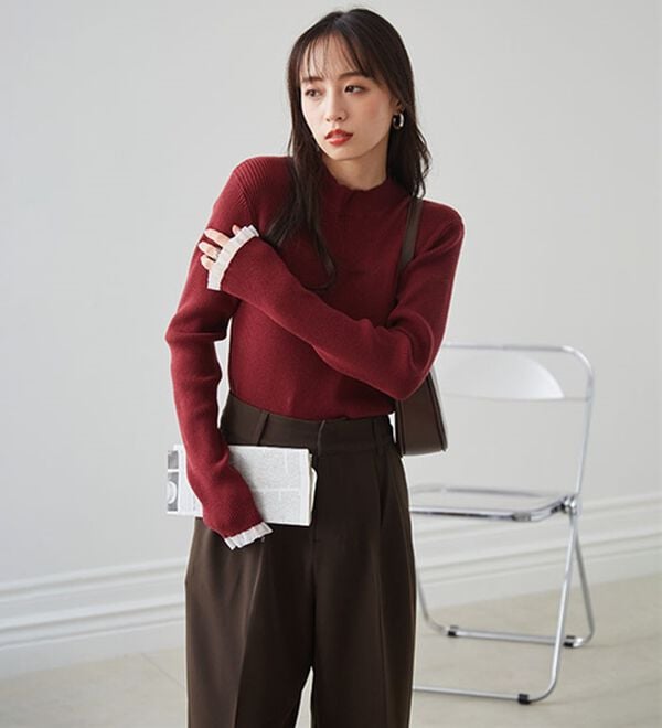 RANAN（ラナン）の「【春色追加】シアーフリル袖ハイネックリブニット（ニット・セーター）」｜詳細画像