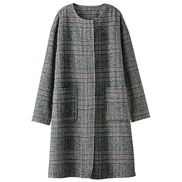 BELLUNA（ベルーナ）の「ウール調チェック柄ノーカラーコート（ロングコート）」｜詳細画像